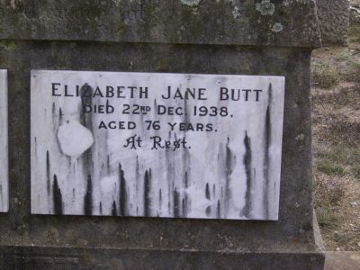 Elizabeth Jane BUTT
Elizabeth Jane Butt (nee Boyd), wife of William Butt
Keywords: BUTT
