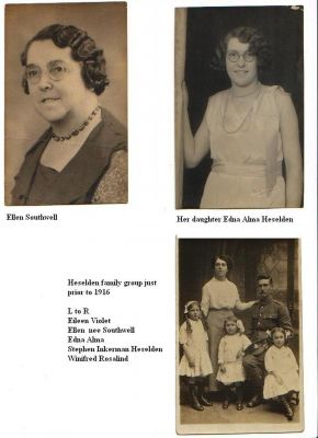 Ellen Southwell, Edna Alma Heselden and Heselden Family
