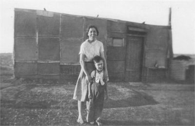 Florence Morrison and son Clarence William Morrison at Kalgoolie in early 19300s BW
