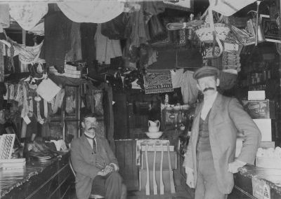 Original shop at hall about 1904 - with Eb Brown and Charles William Southwell bw
