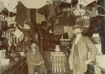 Original shop at hall about 1904 - with Eb Brown and Charles William Southwell
