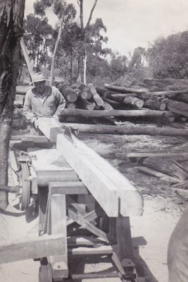 Ossie Southwell, benchman on a saw bench cropped
