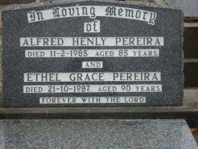 Alfred Henly PEREIRA & Ethel Grace PEREIRA
Keywords: PEREIRA