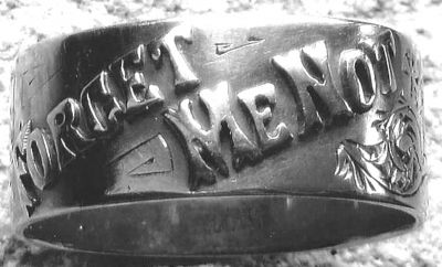 Ring given to Marion Russell (nee Newbery) by Harry Stear with Frederick William Newbery's initials added bw
