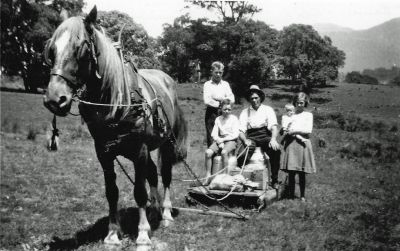 Vern driving, Frank, Roy, Lorna with baby Shirley at Wandella 1936
